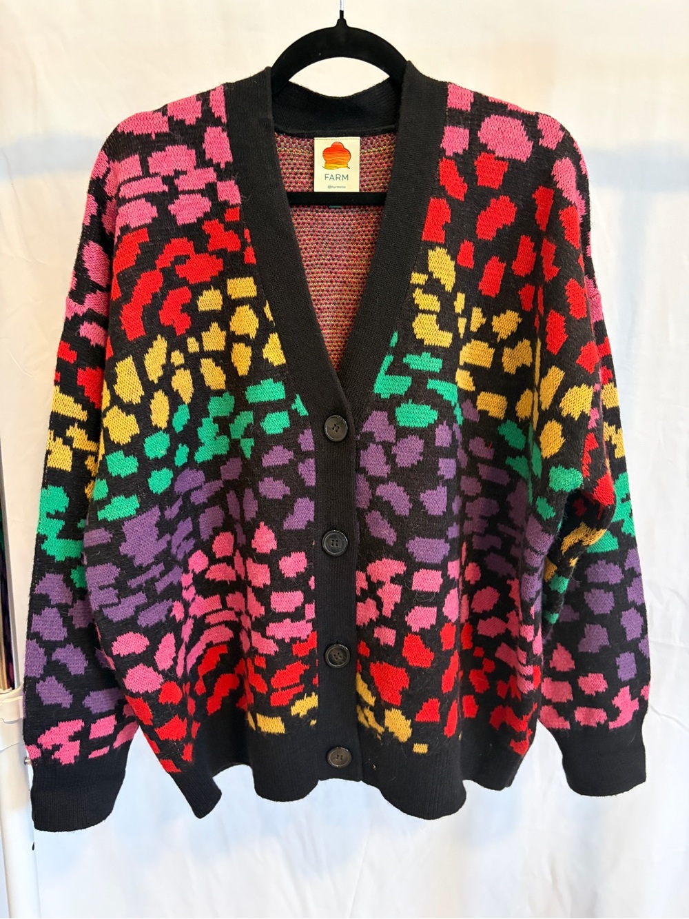 FARM Rio Multicolor Leopard Print Cardigan Sweater